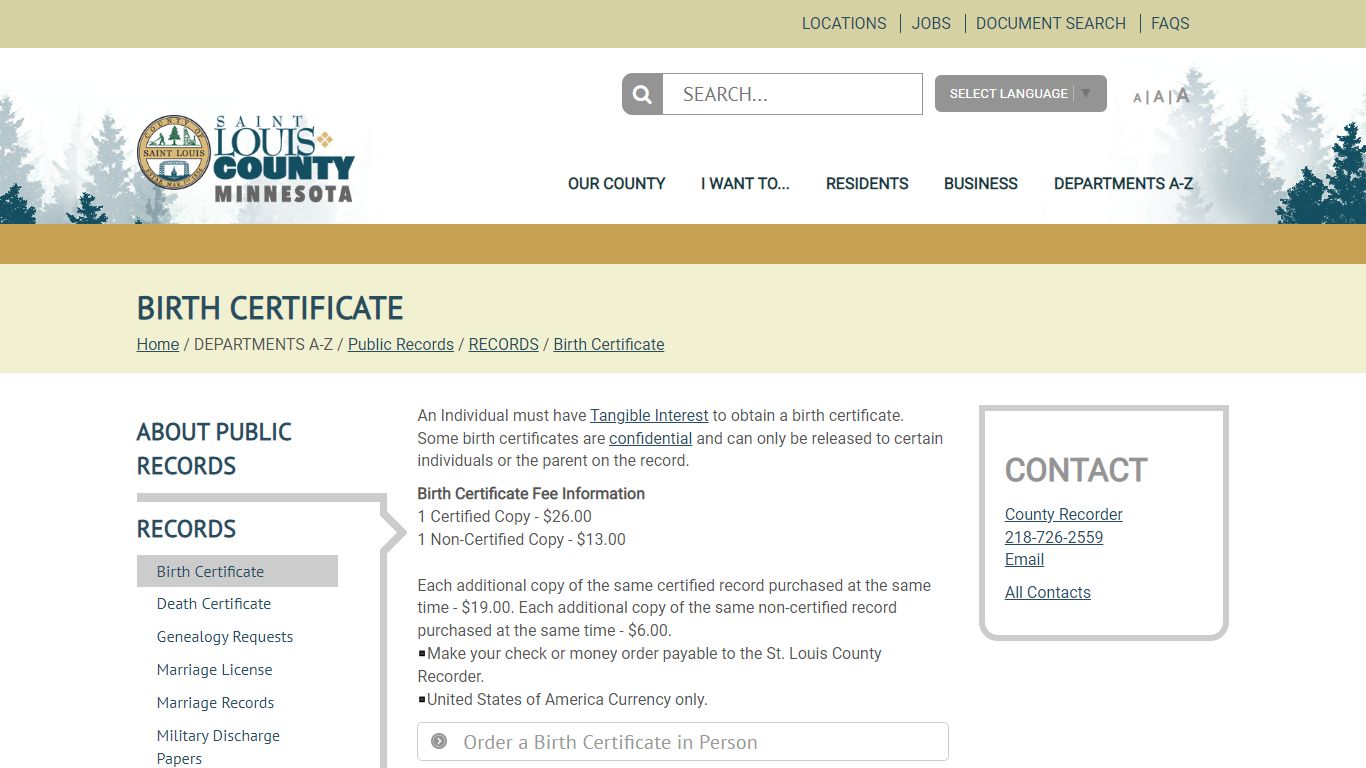 Birth Certificate - St. Louis County, Minnesota