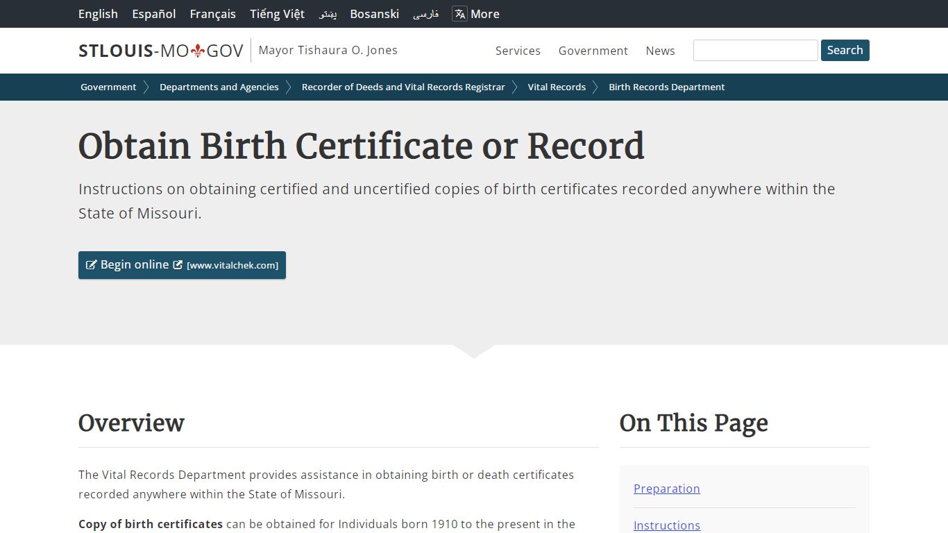 Obtain Birth Certificate or Record - St. Louis